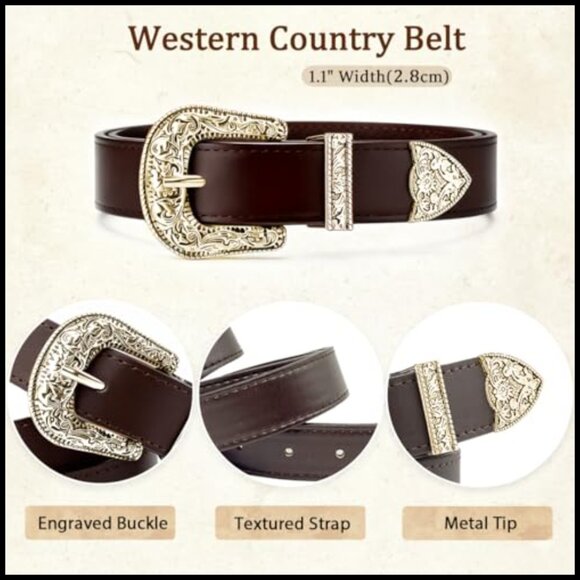 Western Engraved Buckle PU Leather Belt for Women, 1.1\